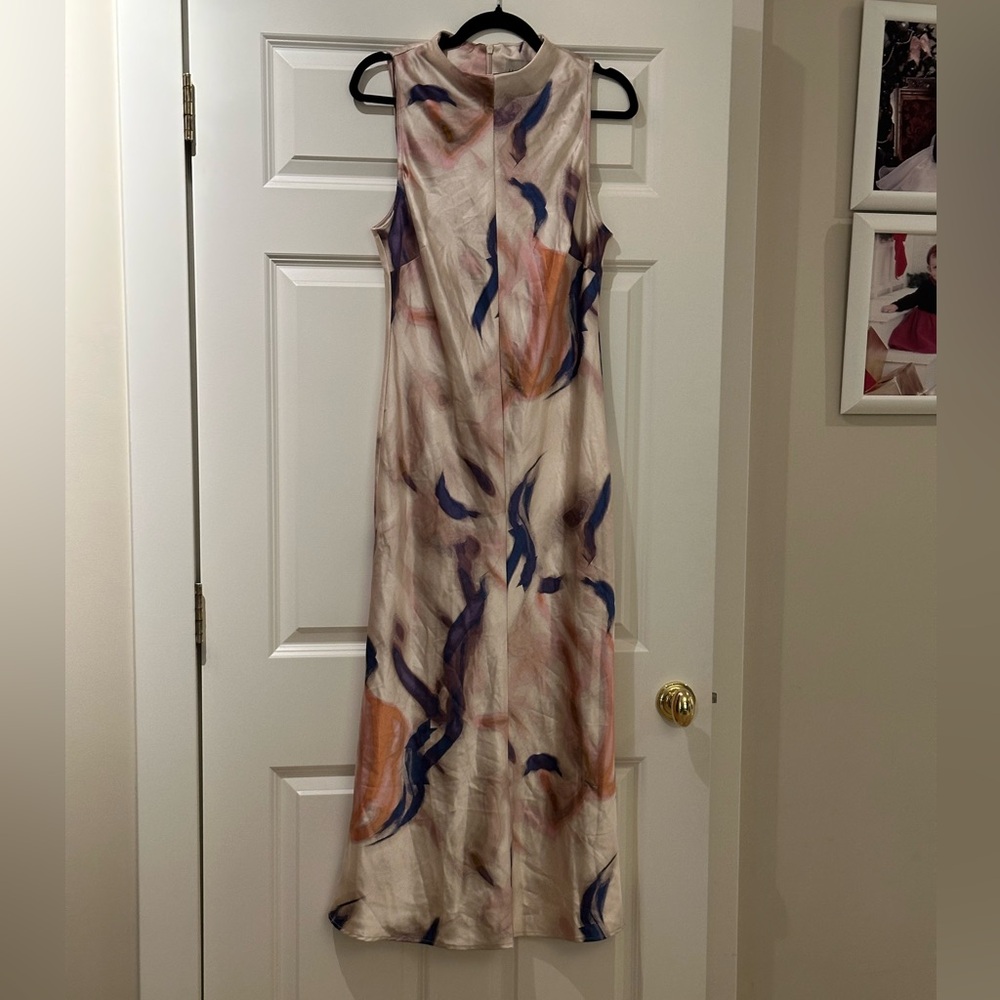LUXELY women’s High Neck Satin Midi Dress - Picture 4 of 13